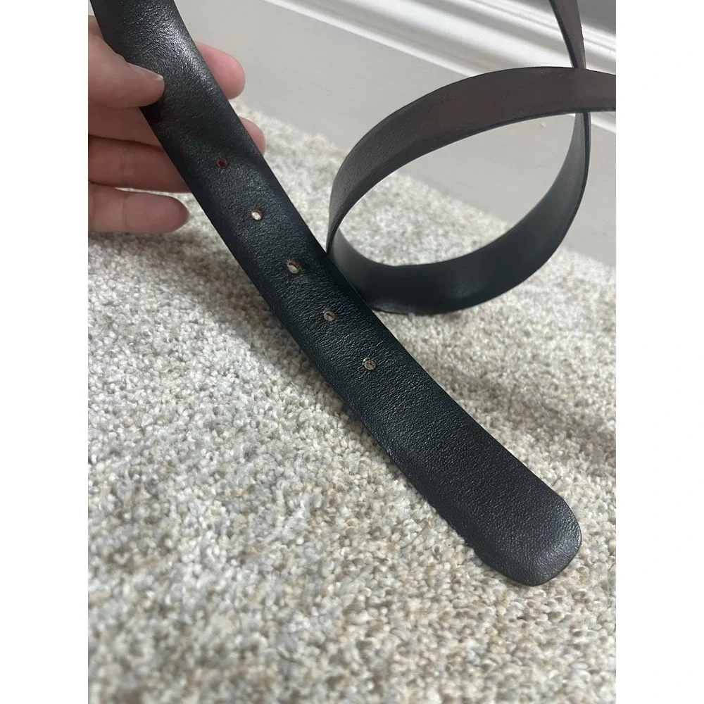 Vtg‎ Leather Belt With Letter E Belt Buckle Black Brown Belt
